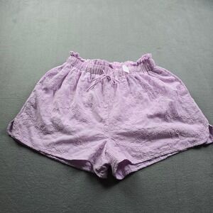 MABLE Lavender Floral Embroidered Paperbag Waist‎ Shorts Purple Large MST7805A